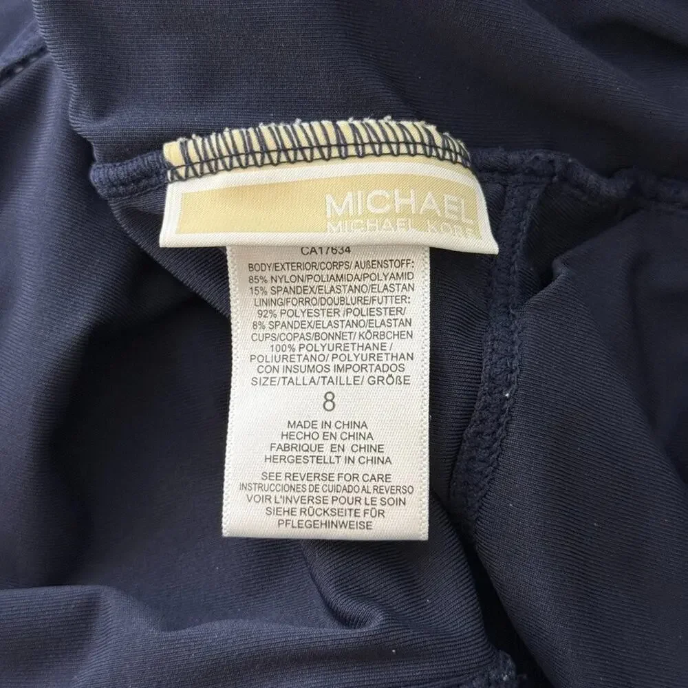Michael Kors One Piece Swimsuit Size 8 Blue Ruffle Front V Neck Classic Chic